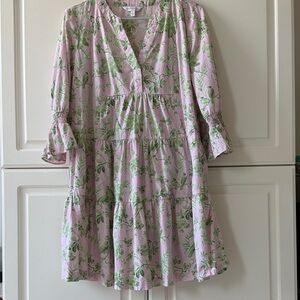 Crown & Ivy Pink and Green Floral V-Neck Dress